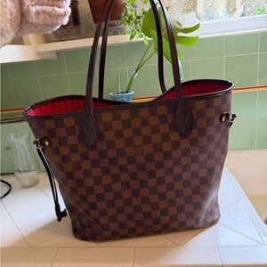 Louis Vuitton Damier Ebene Neverfull MM Red Interior